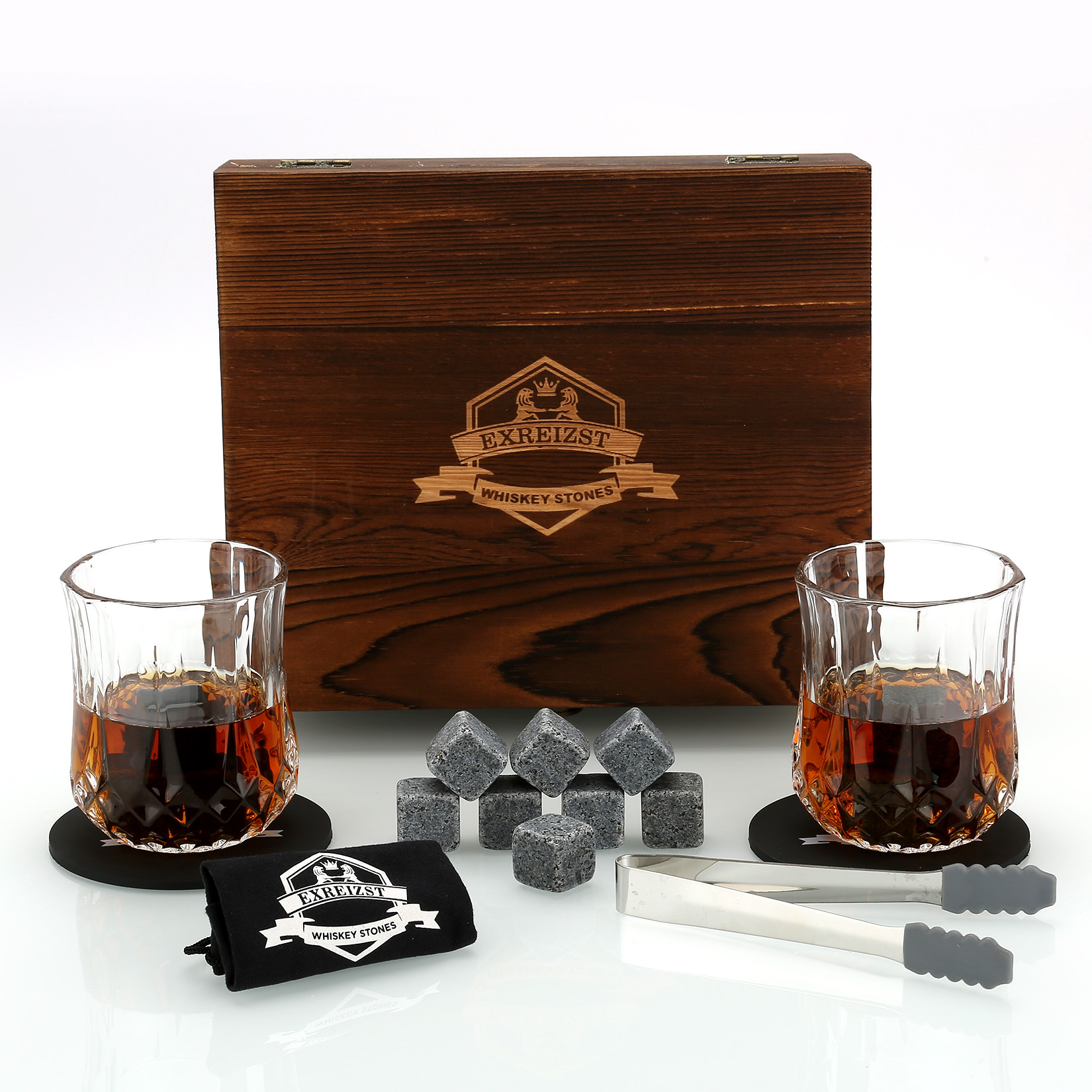 Whiskey Chilling Rocks in Wooden Box