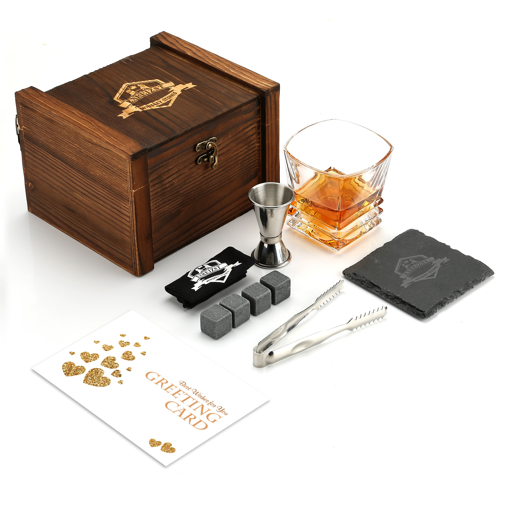 Whiskey Chilling Rocks in Wooden Box