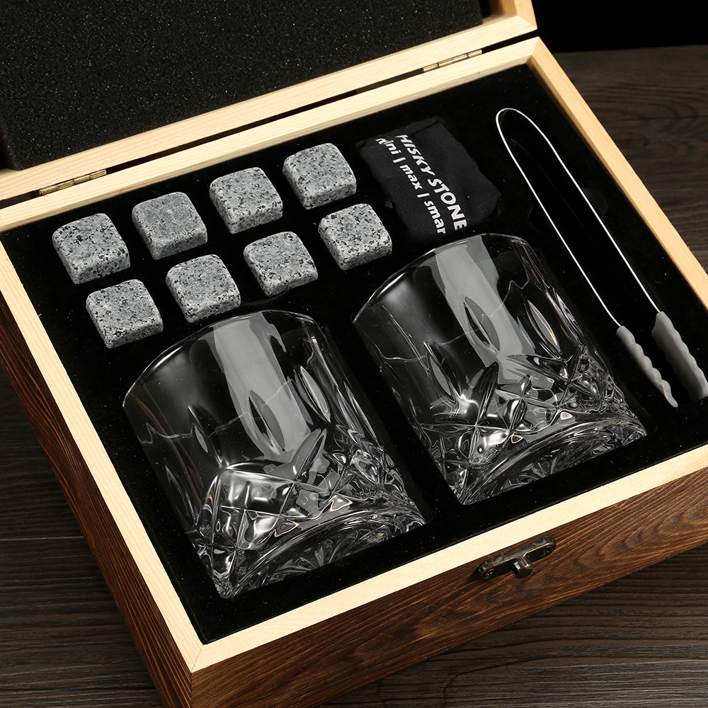 Whiskey Chilling Rocks in Wooden Box