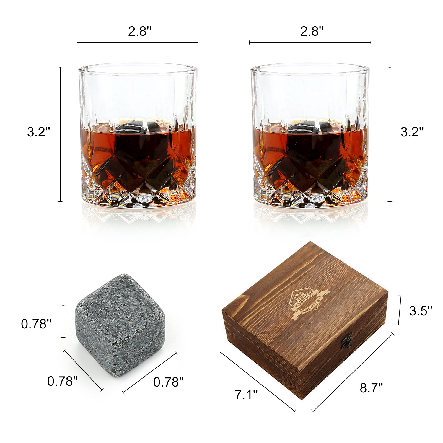 Whiskey Chilling Rocks in Wooden Box