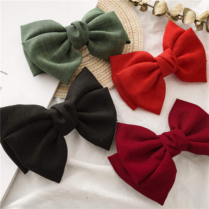 Vintage Linen Large Bow Hair Clip