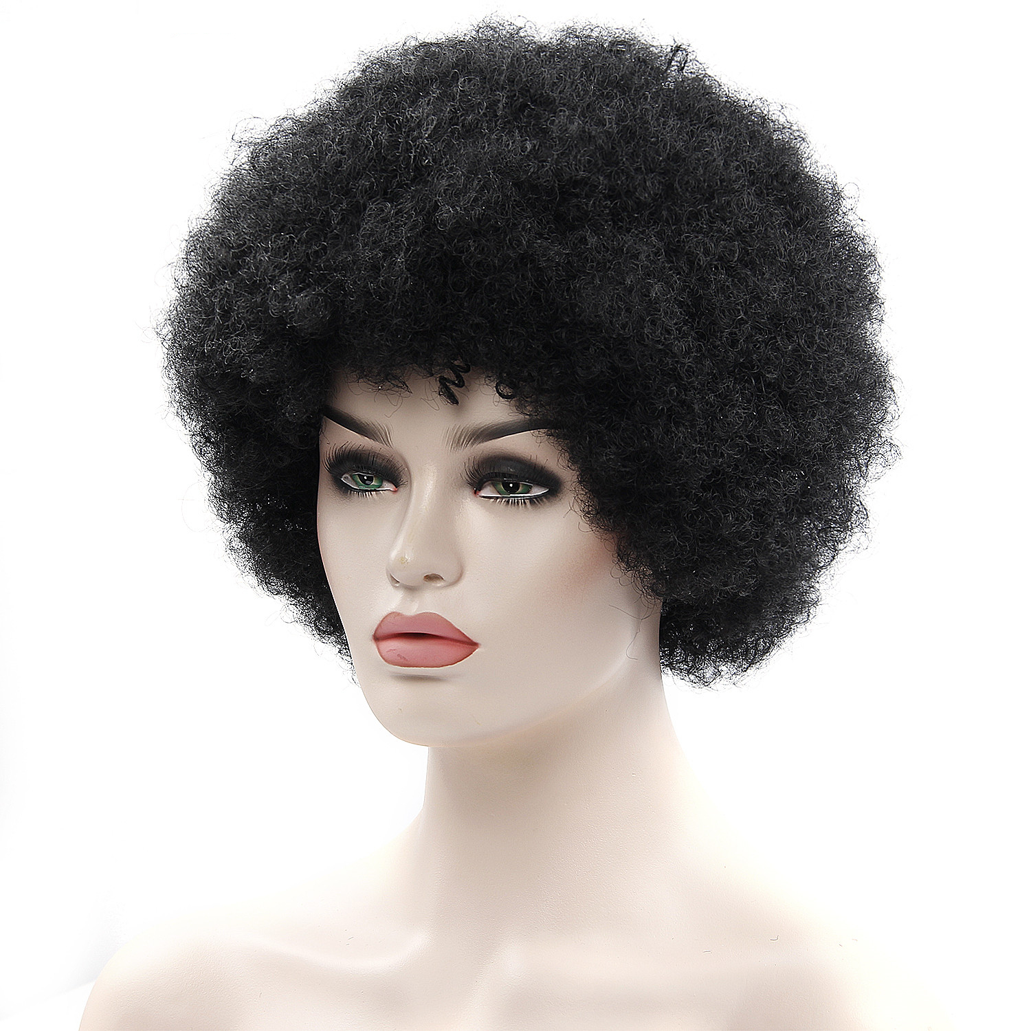 Black Short Kinky Curly Non-Lace Synthetic Hair Wig