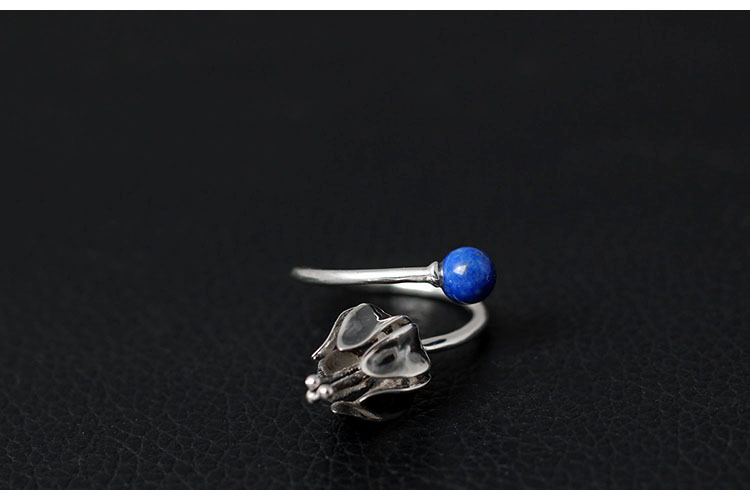 Vintage Flower Shaped Adjustable Silver Women's Ring