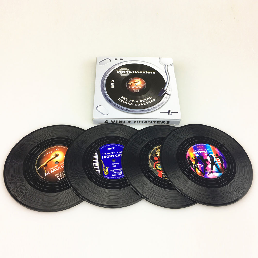 Retro Vinyl Record Style Coasters Set