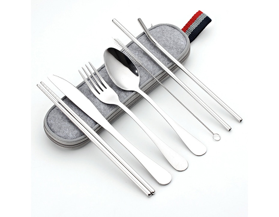 Stainless Steel Dinnerware 8 pcs Set with Portable Bag