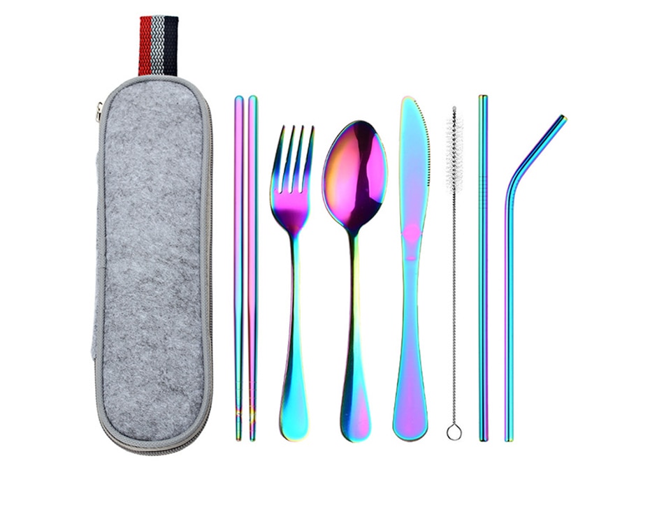 Stainless Steel Dinnerware 8 pcs Set with Portable Bag