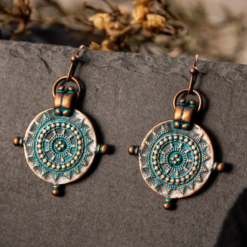 Ethnic Engraved Dangle Earrings