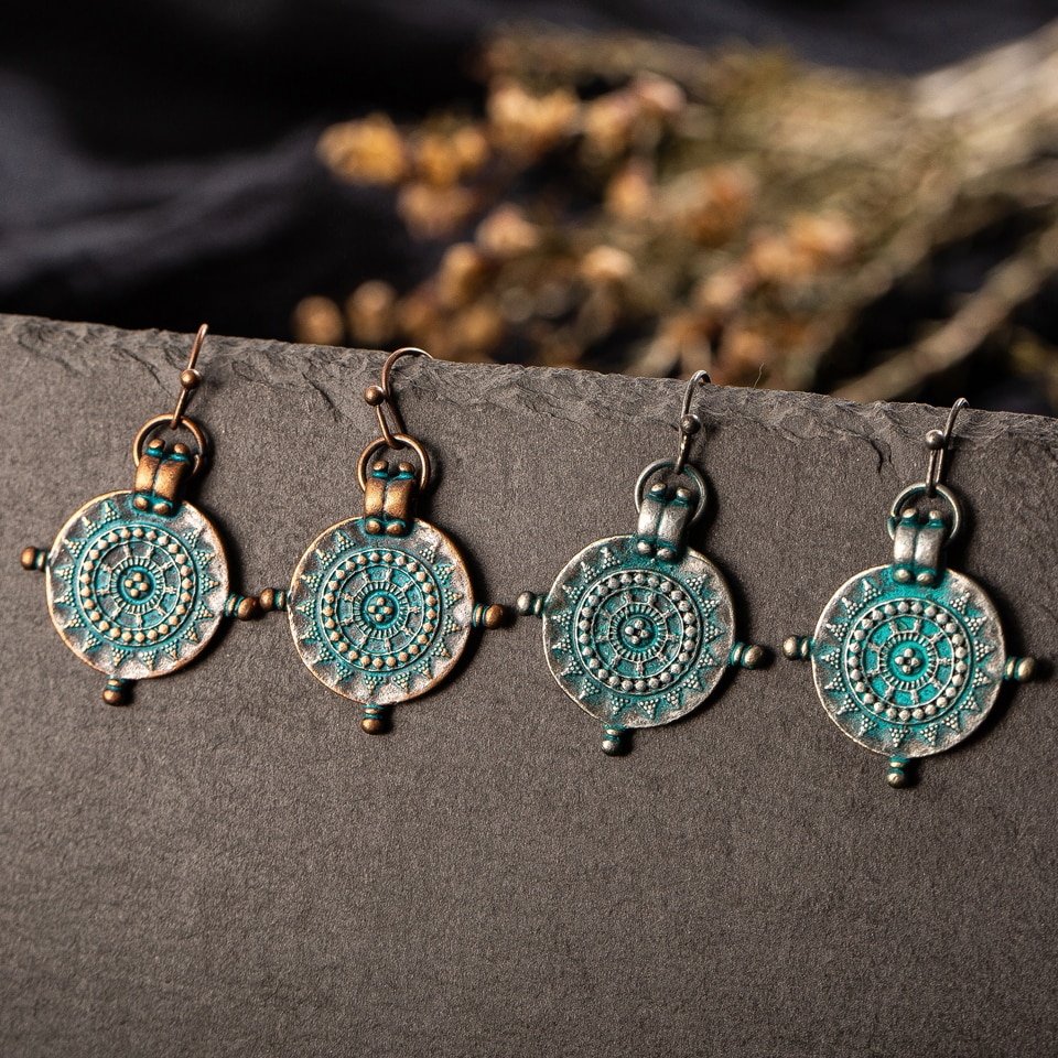 Ethnic Engraved Dangle Earrings