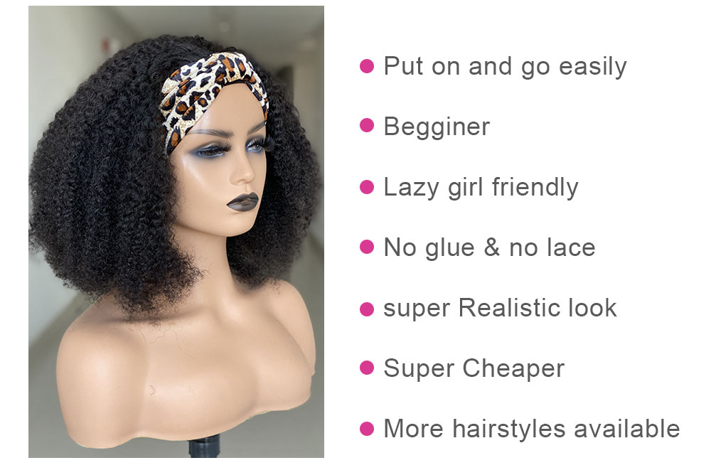 Human Hair Afro Kinky Headband Wig