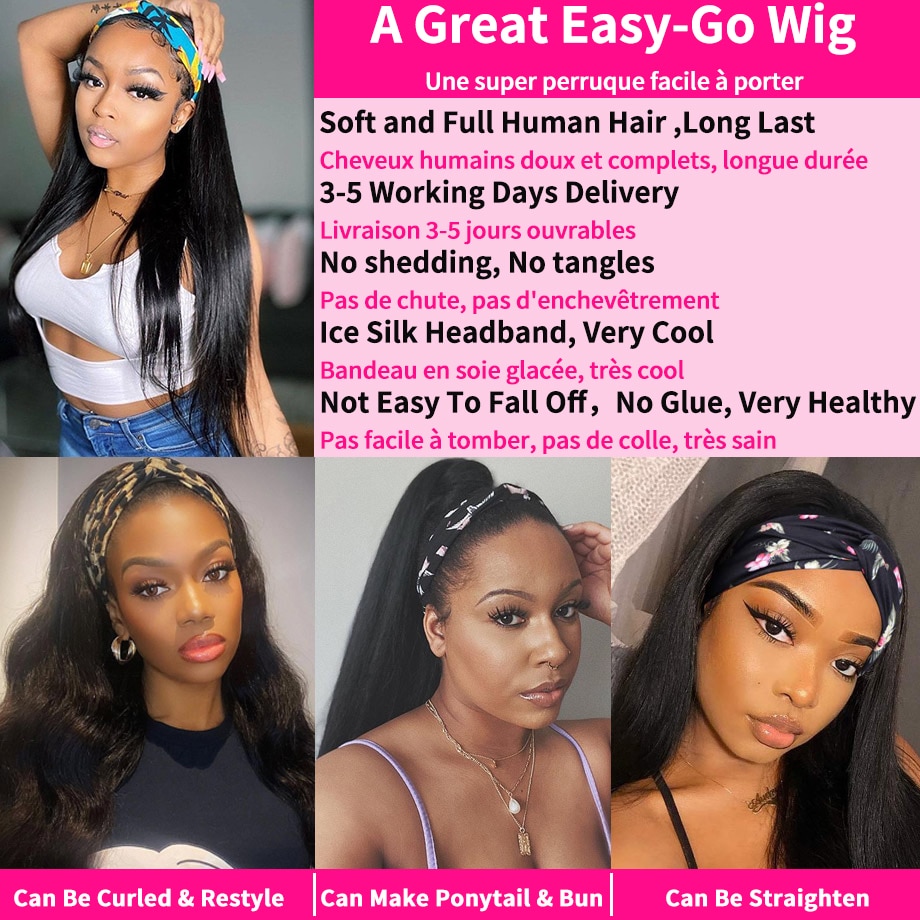 Women's Human Hair Headband Wig