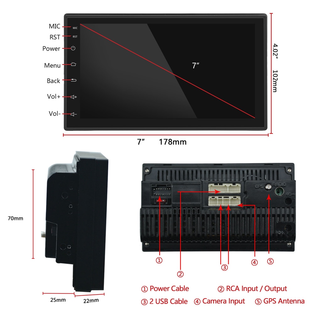 Universal 2 DIN Car Multimedia Player