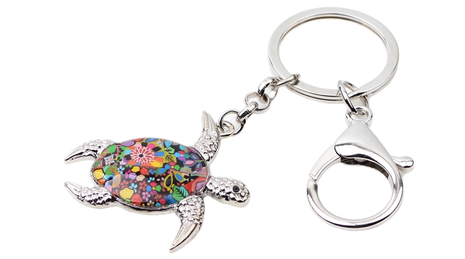 Metal Keychain with Sea Turtle