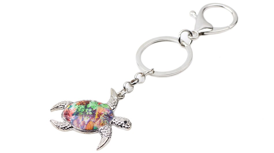 Metal Keychain with Sea Turtle