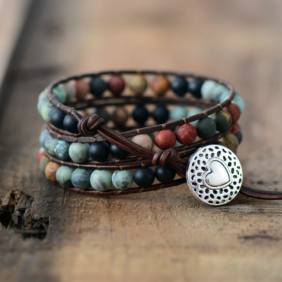 Bohemian Beaded Leather Wrap Bracelet