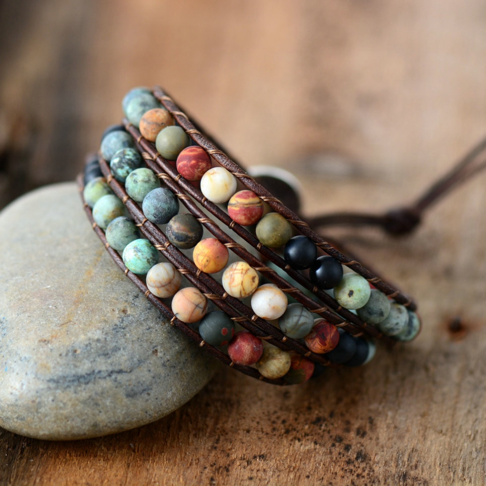 Bohemian Beaded Leather Wrap Bracelet