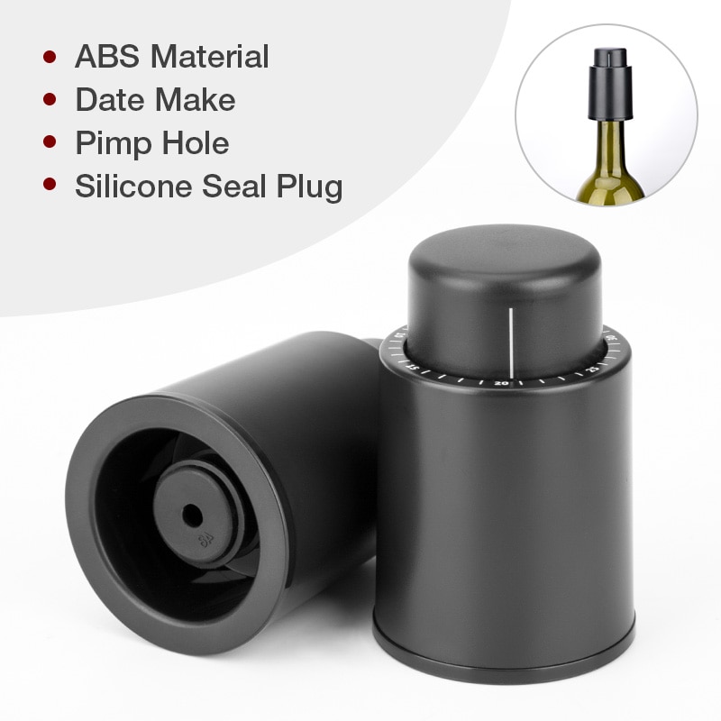 Black ABS Vacuum Wine Bottle Stopper Set 4 Pcs