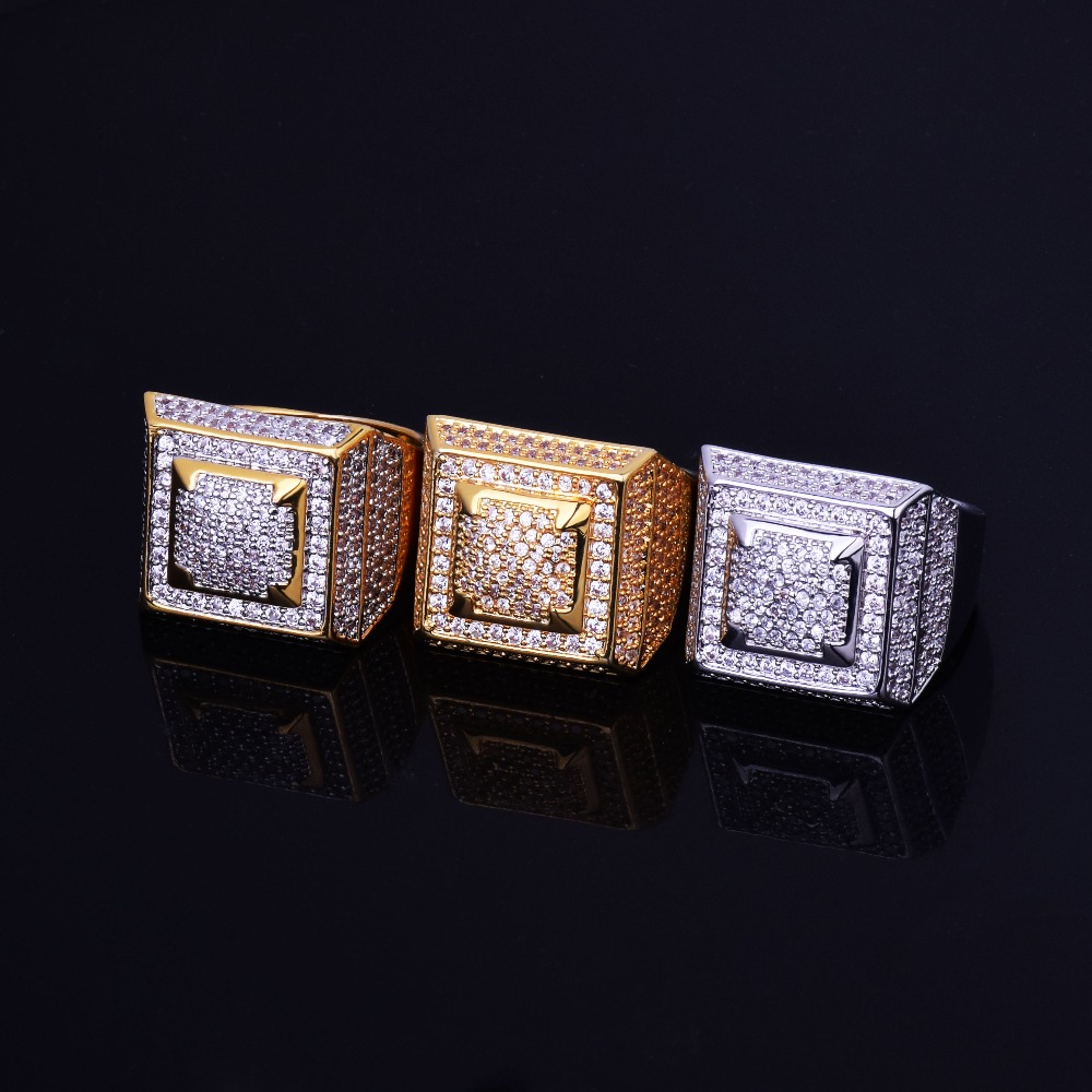 Men's Hip Hop Style Gold/Silver Zircon Ring