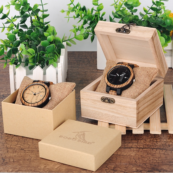 Men's Wooden Quartz Watch with Week Display