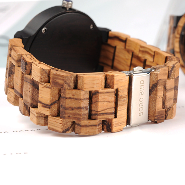 Men's Wooden Quartz Watch with Week Display