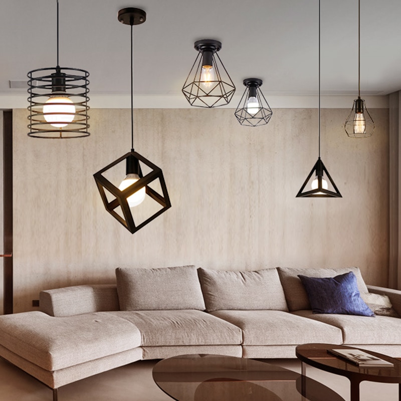 Geometric Black Metal Ceiling Lamp