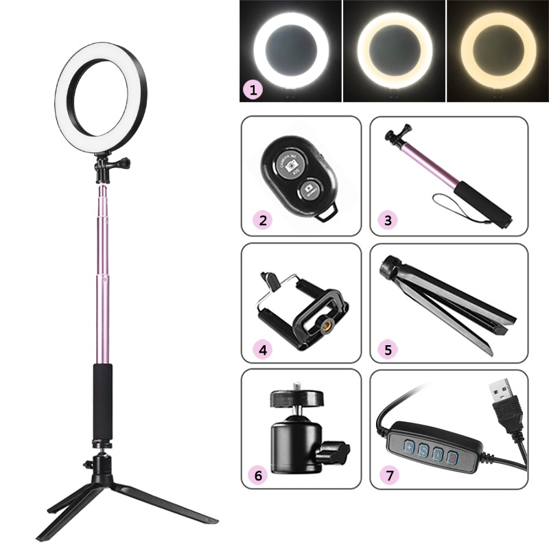 Photography Dimmable LED Selfie Ring with Phone Holder