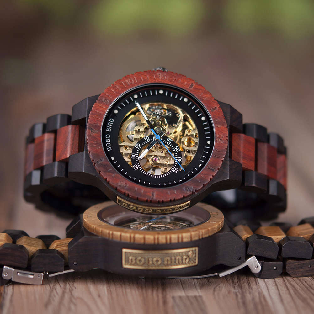 Men's Water-Resistant Wooden Mechanical Watch