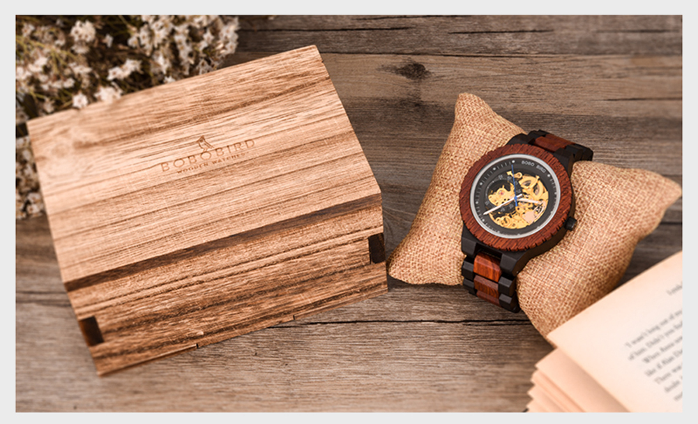 Men's Water-Resistant Wooden Mechanical Watch