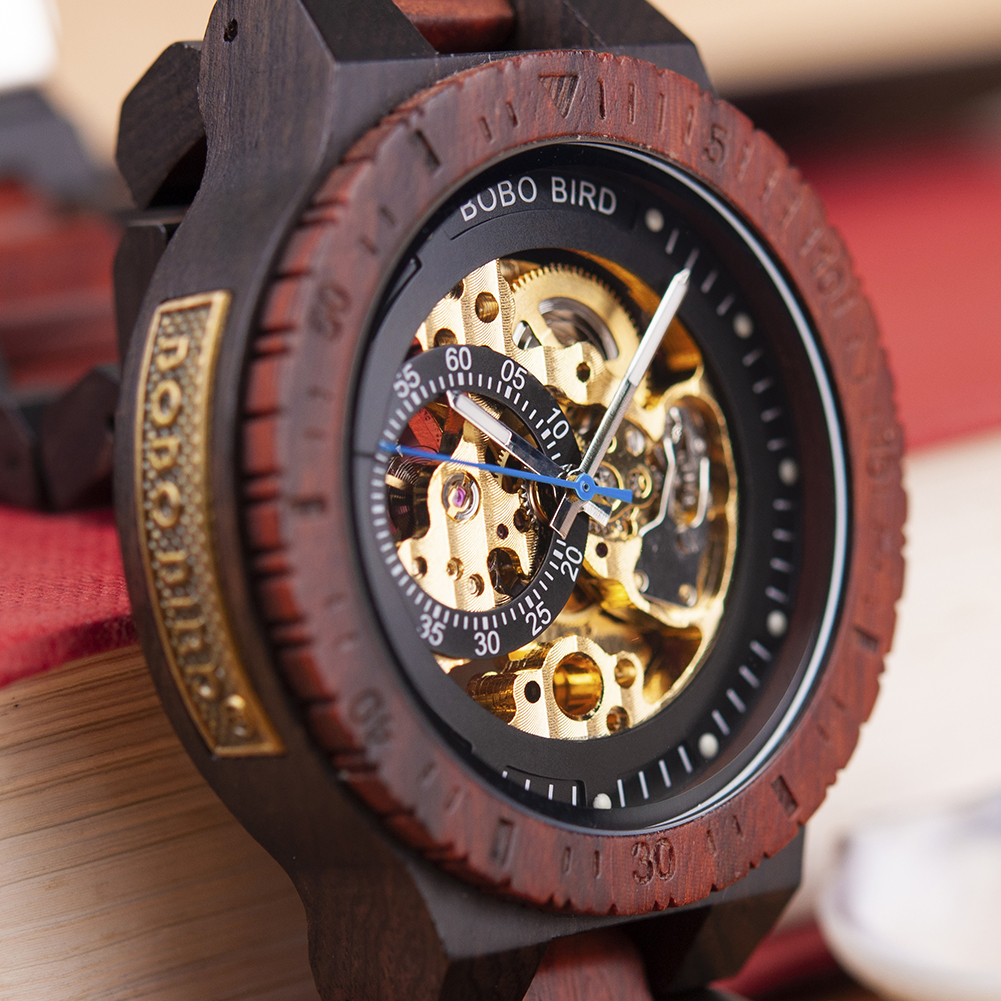 Men's Water-Resistant Wooden Mechanical Watch