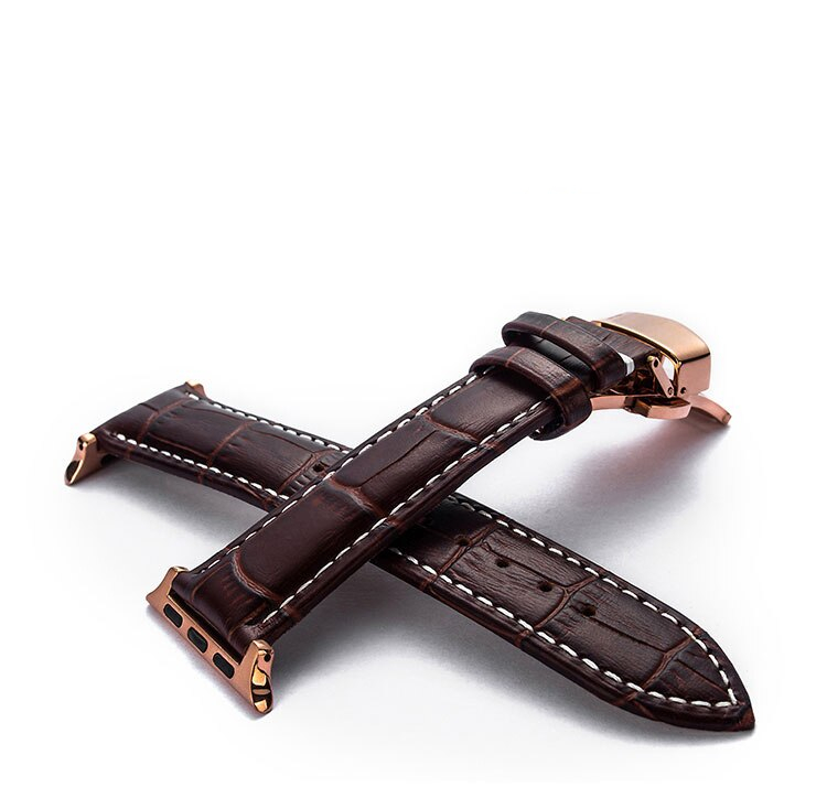 Leather Band for Apple Watch with Butterfly Buckle