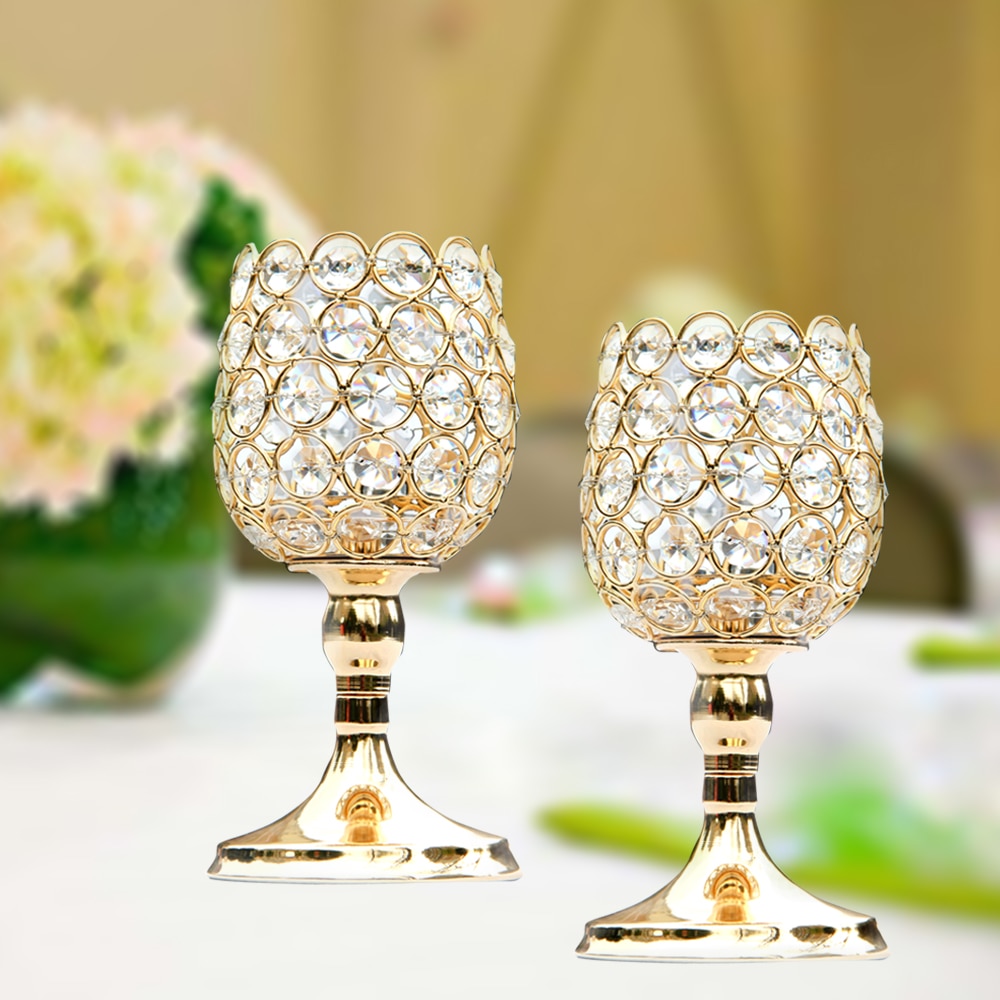 Set of Two Glass Pillar Holders for Candles