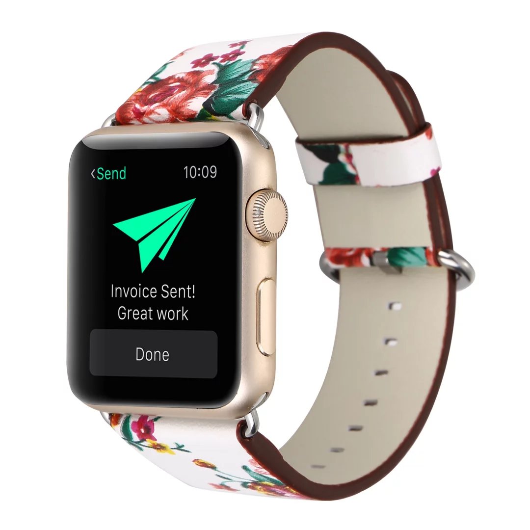 Floral Patterned PU Leather Band for Apple Watch