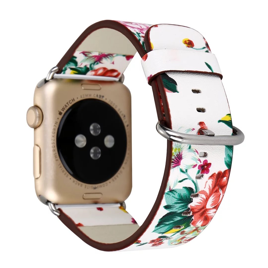 Floral Patterned PU Leather Band for Apple Watch