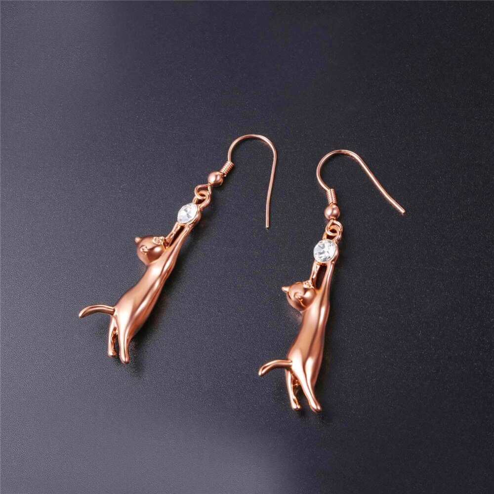 Cute Cat Rhinestone Dangle Women's Drop Earrings