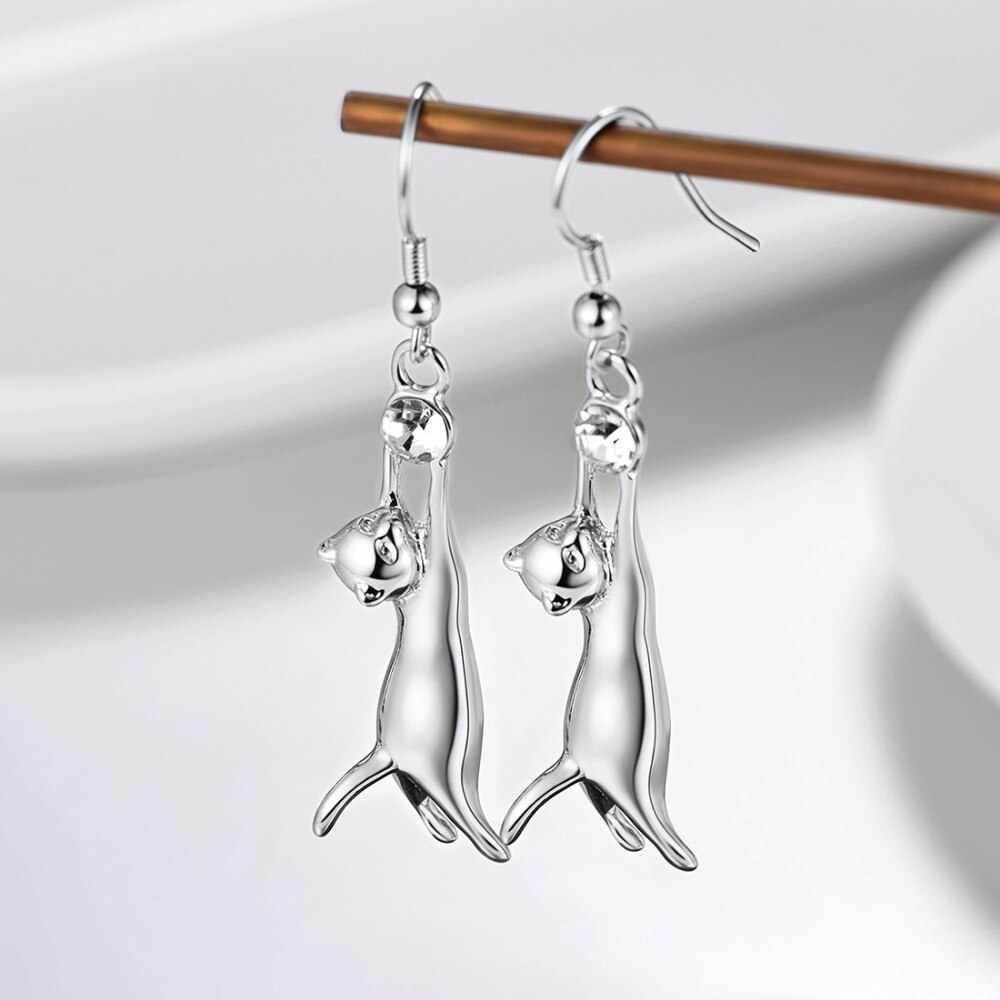 Cute Cat Rhinestone Dangle Women's Drop Earrings