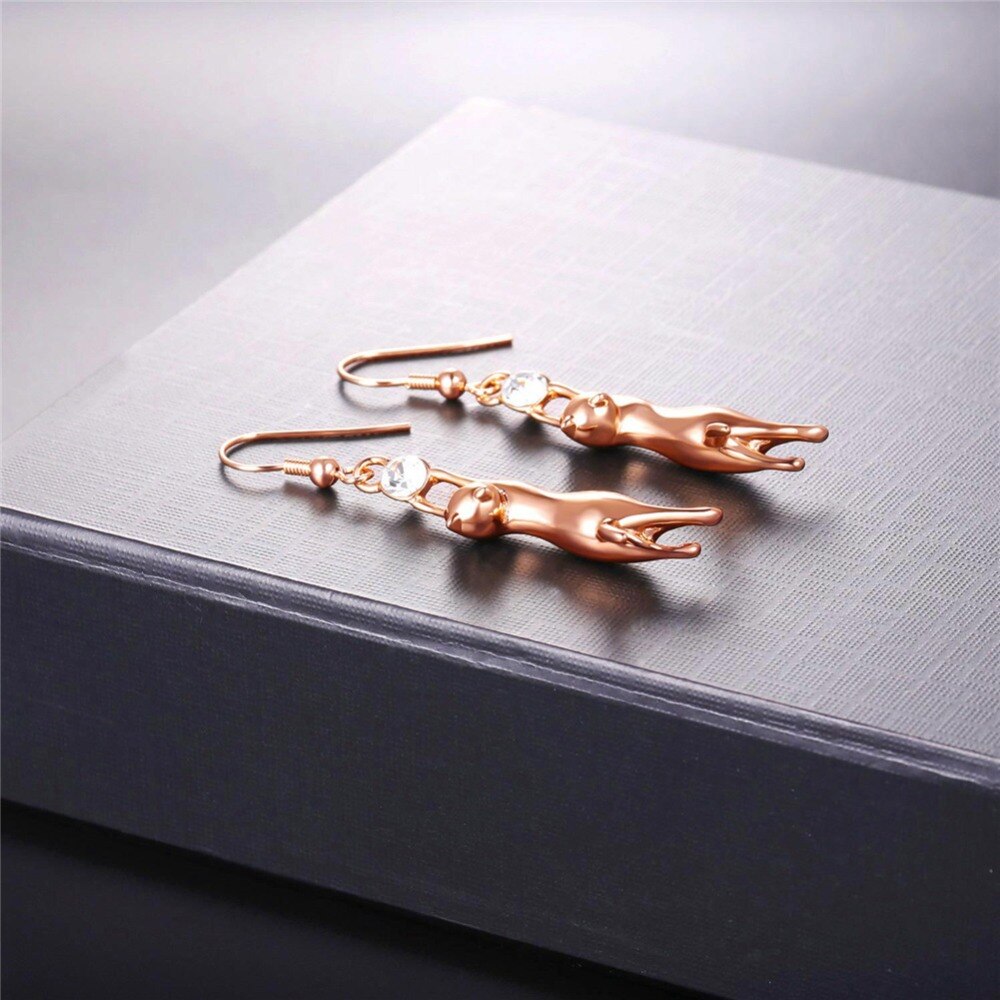 Cute Cat Rhinestone Dangle Women's Drop Earrings