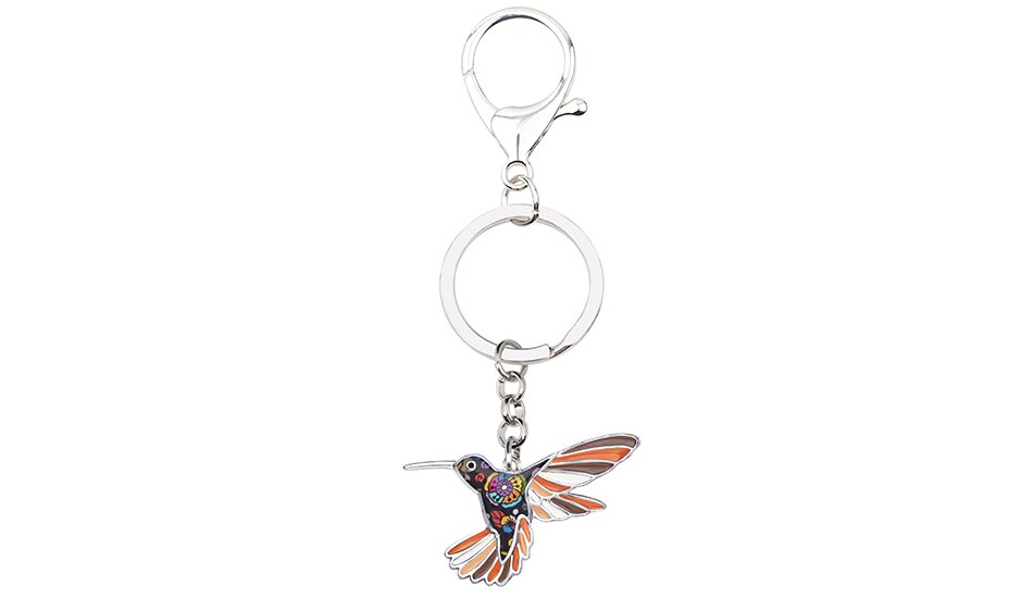 Metal Keychain with Hummingbird Silhouette