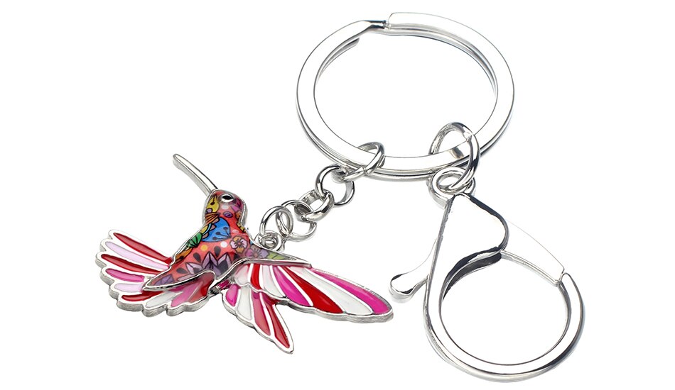 Metal Keychain with Hummingbird Silhouette