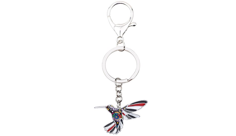 Metal Keychain with Hummingbird Silhouette