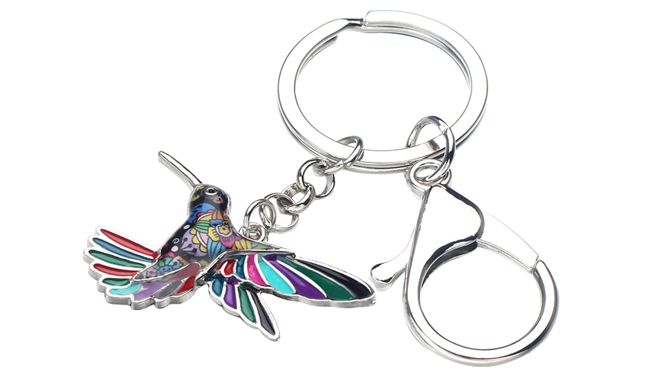 Metal Keychain with Hummingbird Silhouette