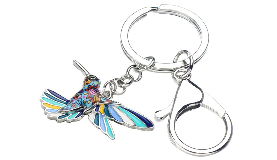 Metal Keychain with Hummingbird Silhouette