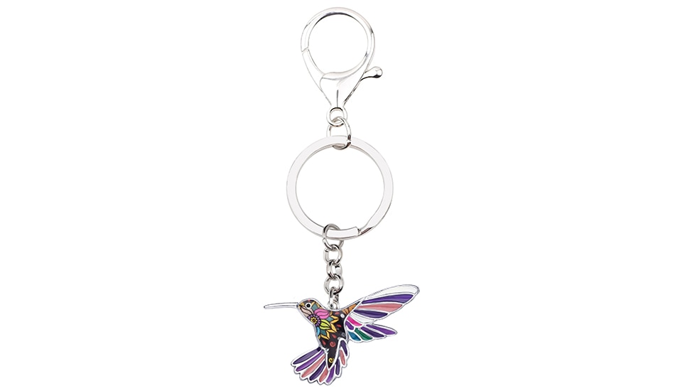 Metal Keychain with Hummingbird Silhouette