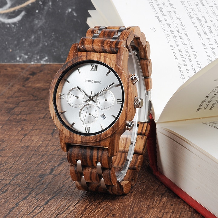 Men's Wooden Quartz Watch with Date