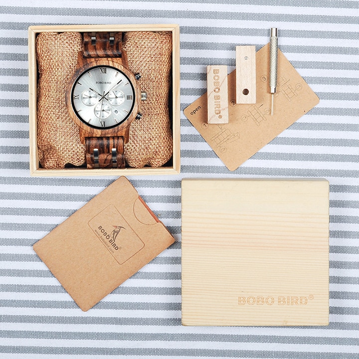 Men's Wooden Quartz Watch with Date