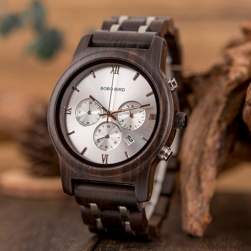 Men's Wooden Quartz Watch with Date