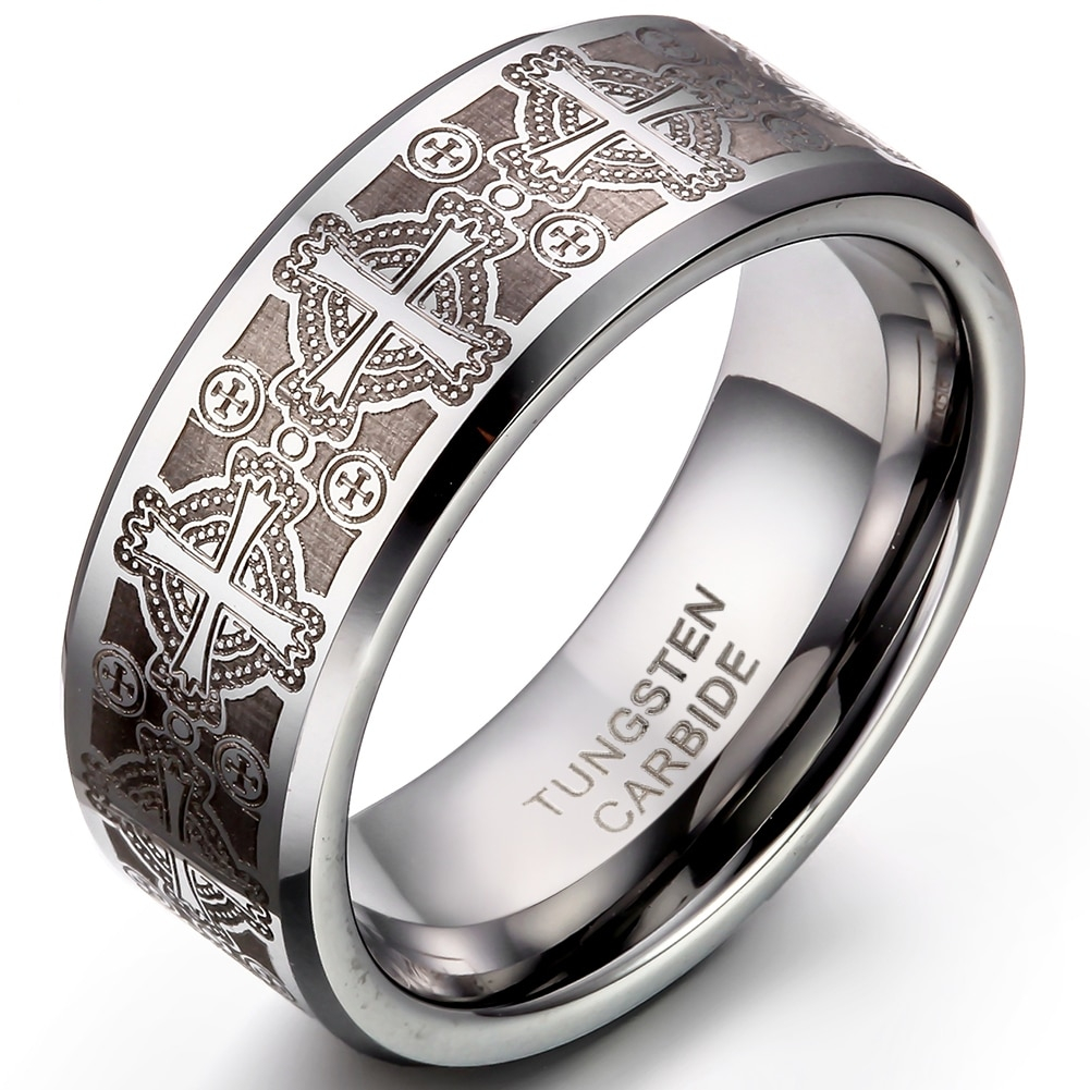 Men's Cross Etched Tungsten Carbide Ring