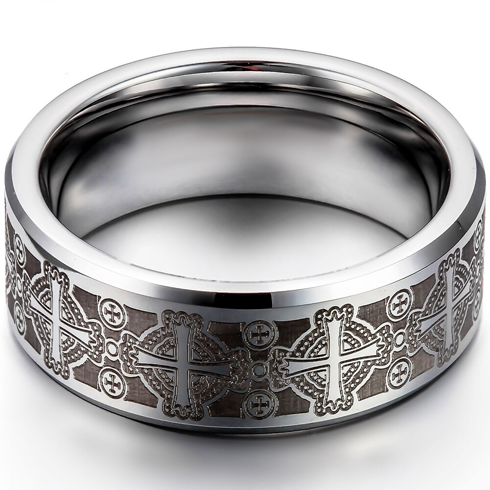 Men's Cross Etched Tungsten Carbide Ring