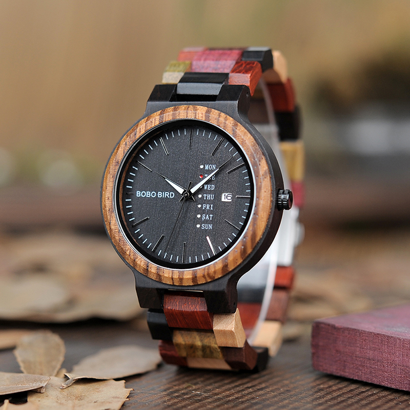 Men's Japan Movement Wooden Watches with Colorful Wood Strap