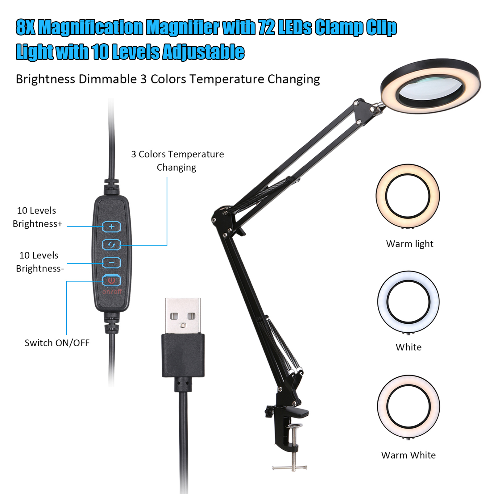 Dimmable Magnifier Lamp with Bracket