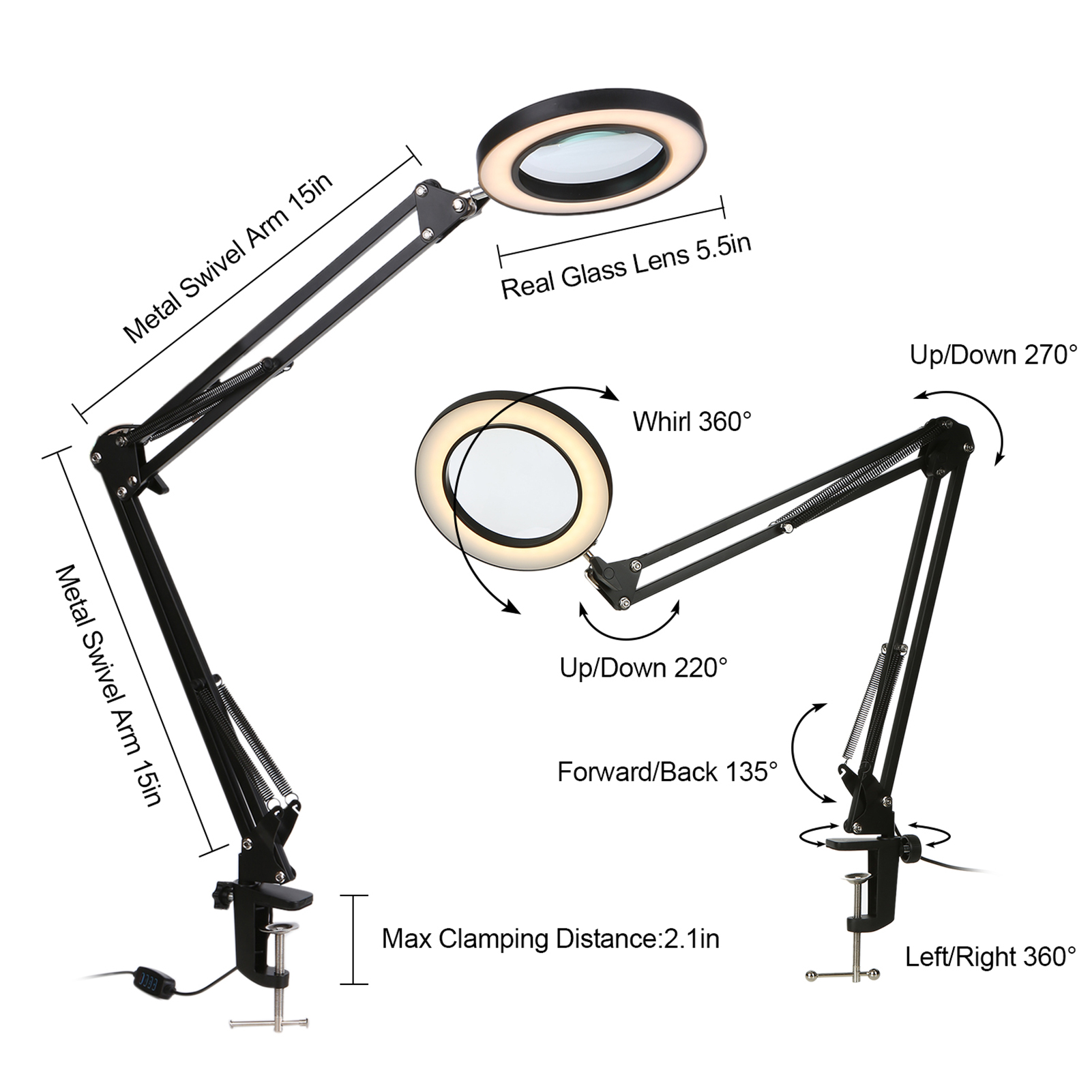 Dimmable Magnifier Lamp with Bracket