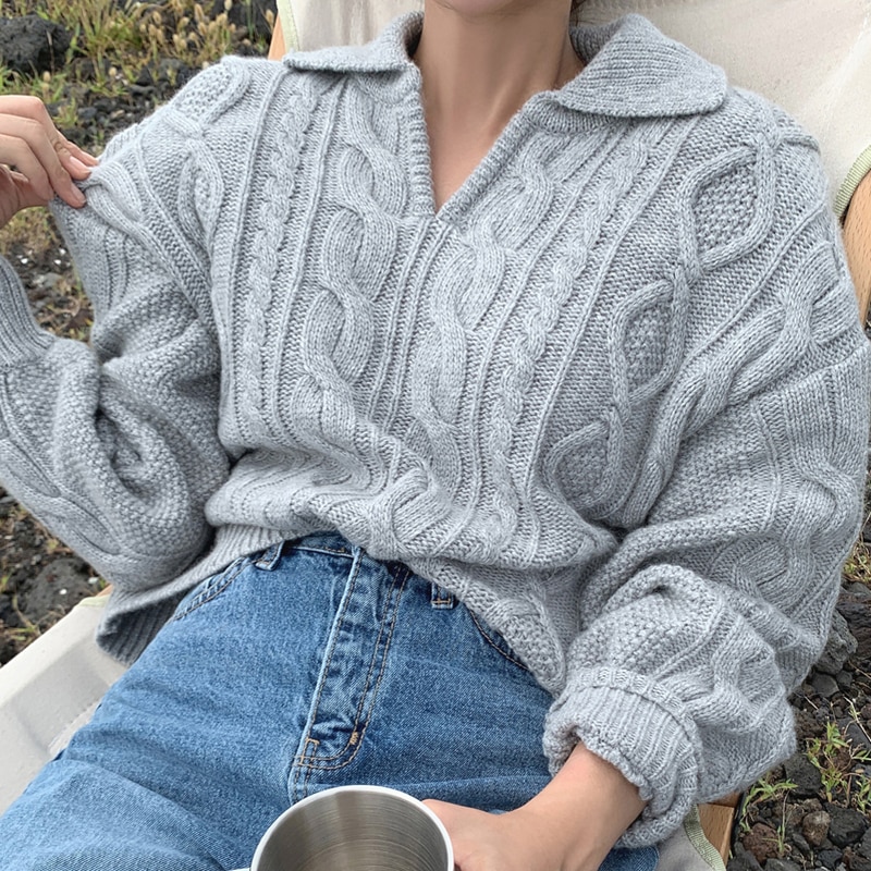 Women's Polo Style Knitted Sweater